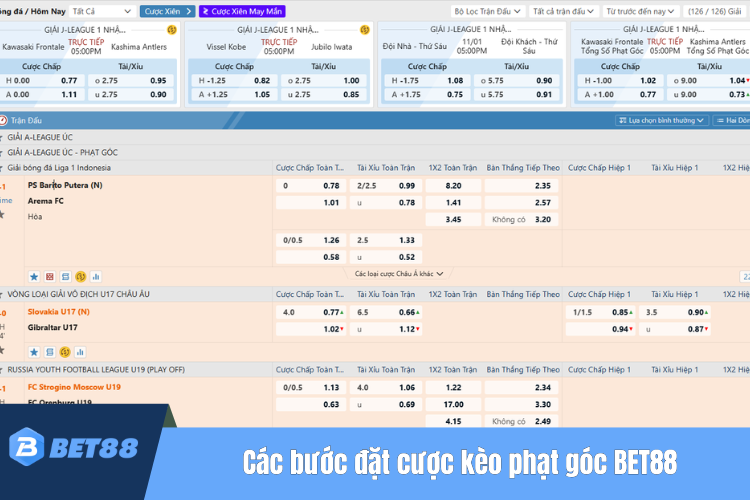 Các bước tham gia đặt cược kèo phạt góc tại nhà cái BET88