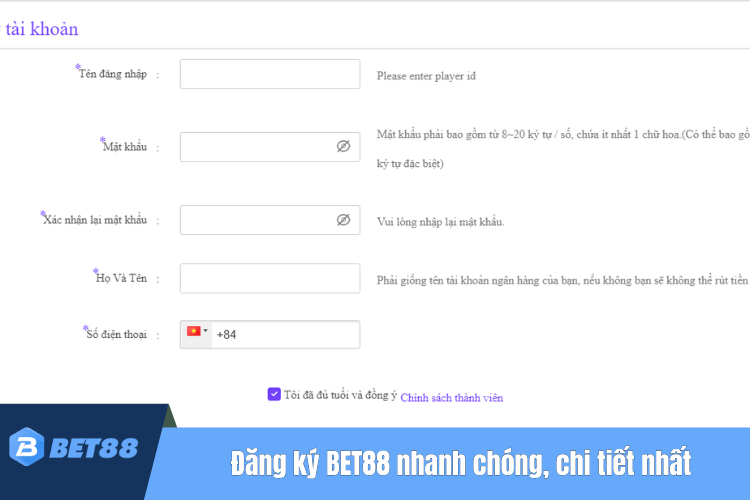 Đăng ký BET88 nhanh chóng, chi tiết nhất